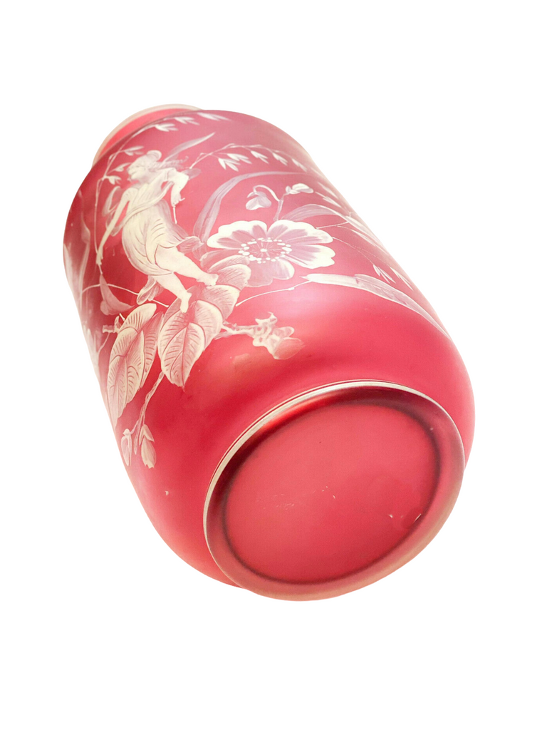 Monumental Antique Art Nouveau BOHEMIAN Cameo Cranberry Glass Vase