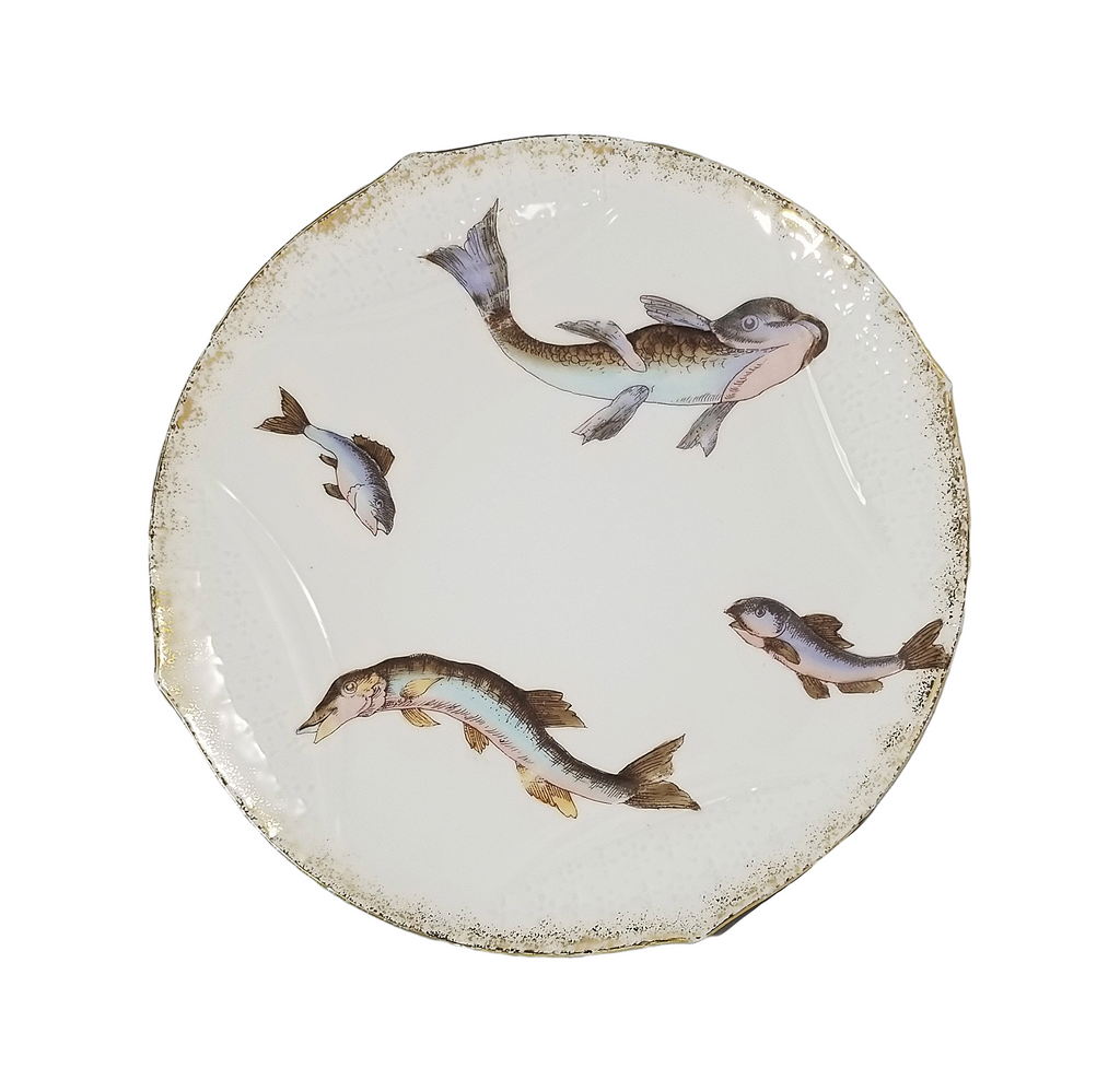 Hand Painted Antique Karlsbad Austrian Porcelain Freshwater Fish Plate