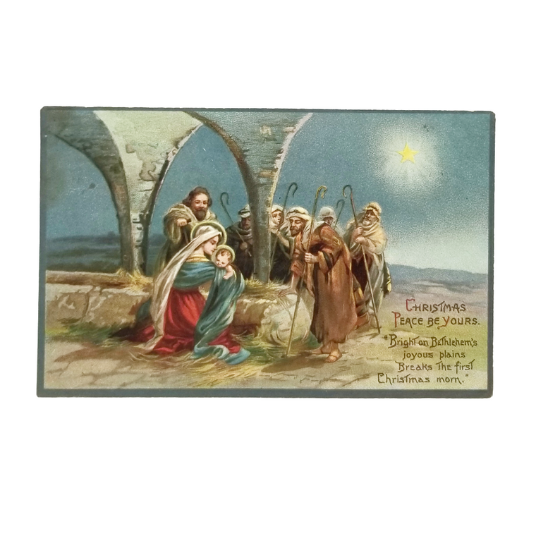 Christmas Postcard Religious Theme Holy Family with Wise Men Series 218