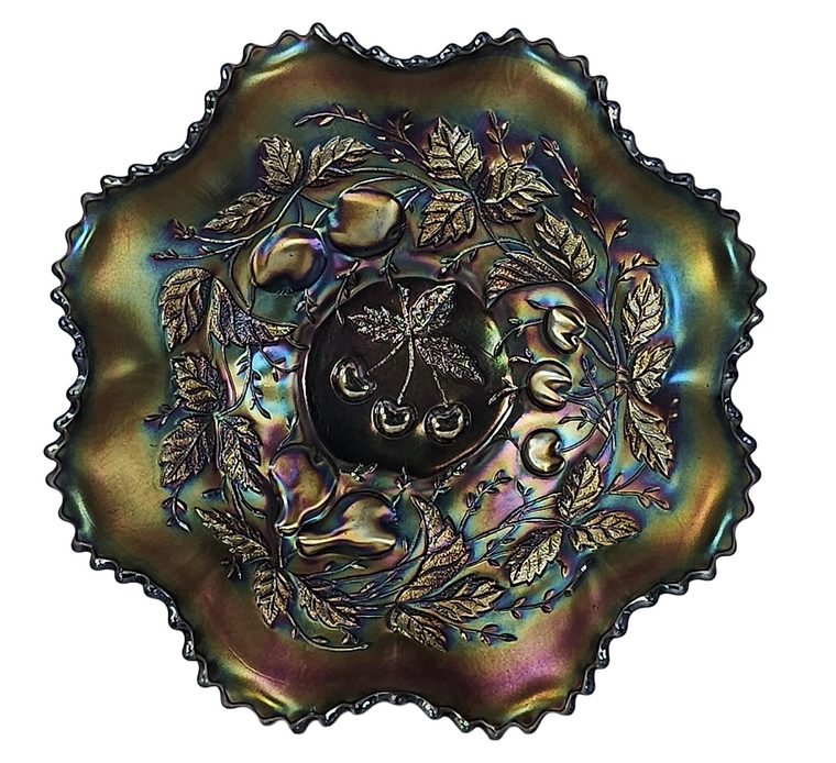 Northwood Three Fruits Amethyst Carnival Glass Bowl