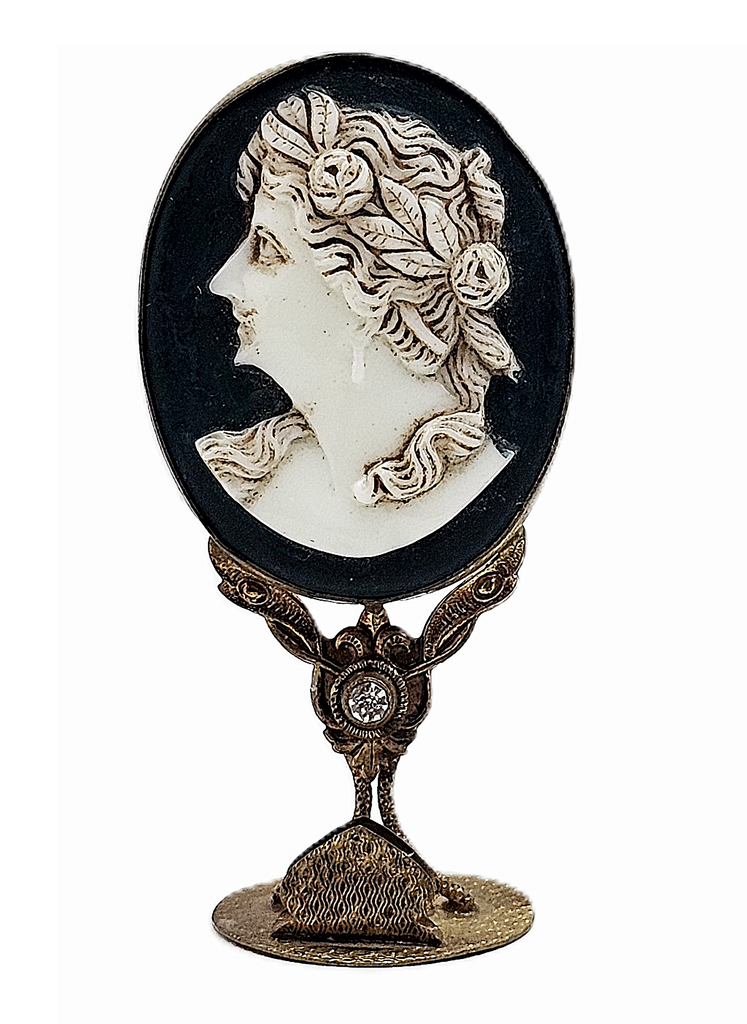 Antique Czech Jeweled Ormolu Cameo Carved Place Holder Set