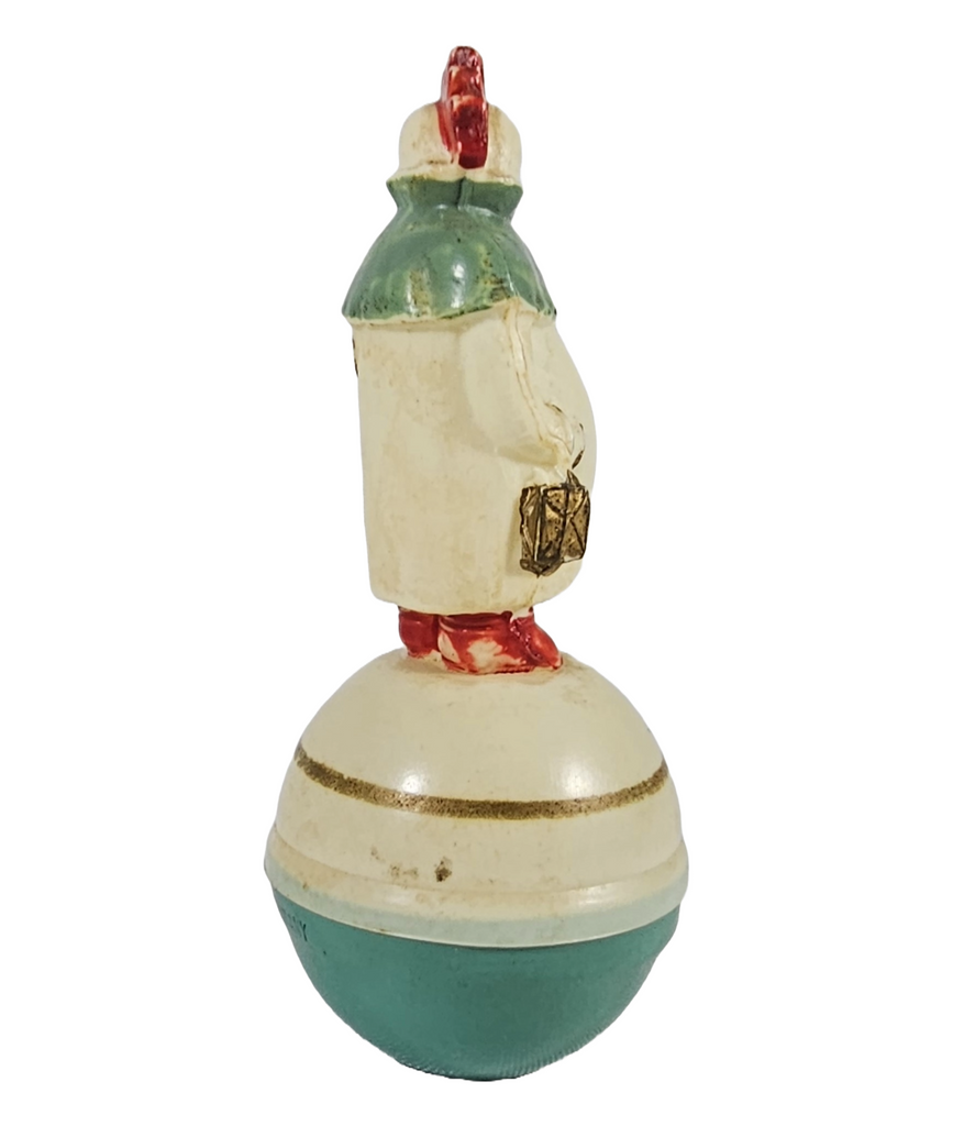 German Celluloid Roly Poly Toy Mr. Rooster Evening Suit