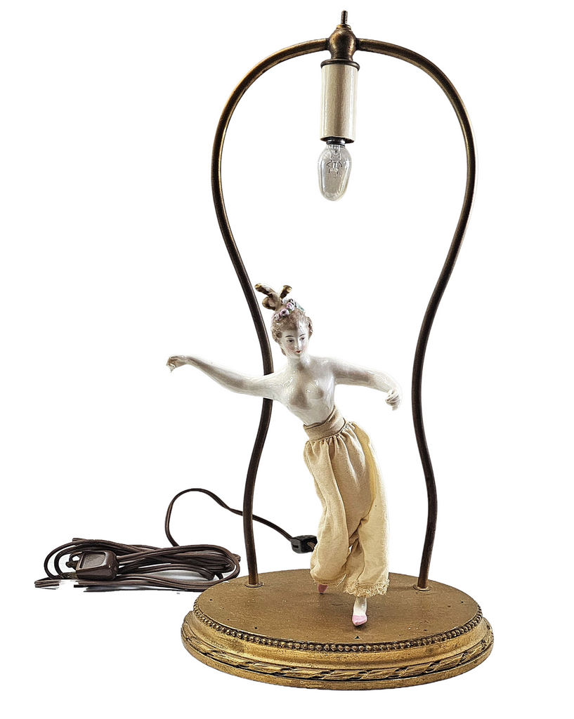 Rare French Market Porcelain Kister Half Doll Boudoir Lamp