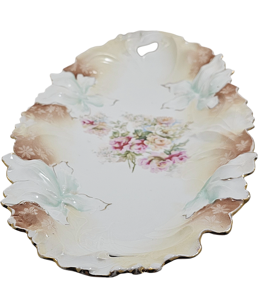 RS Prussia German Porcelain Double Handle Tray Carnation Mold 28