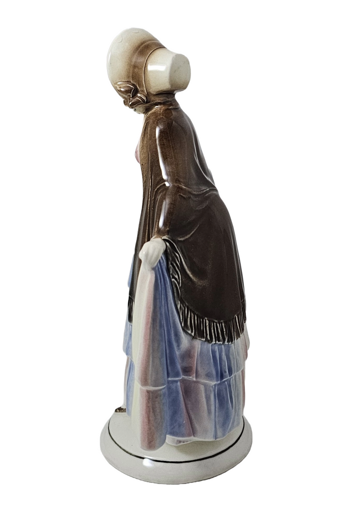 Hertwig German Porcelain Figurine Woman in Shawl & Bonnet