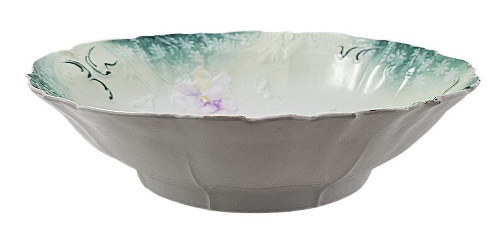 RS Prussia Porcelain Bowl Teal Rim Mold 32 Floral Pattern