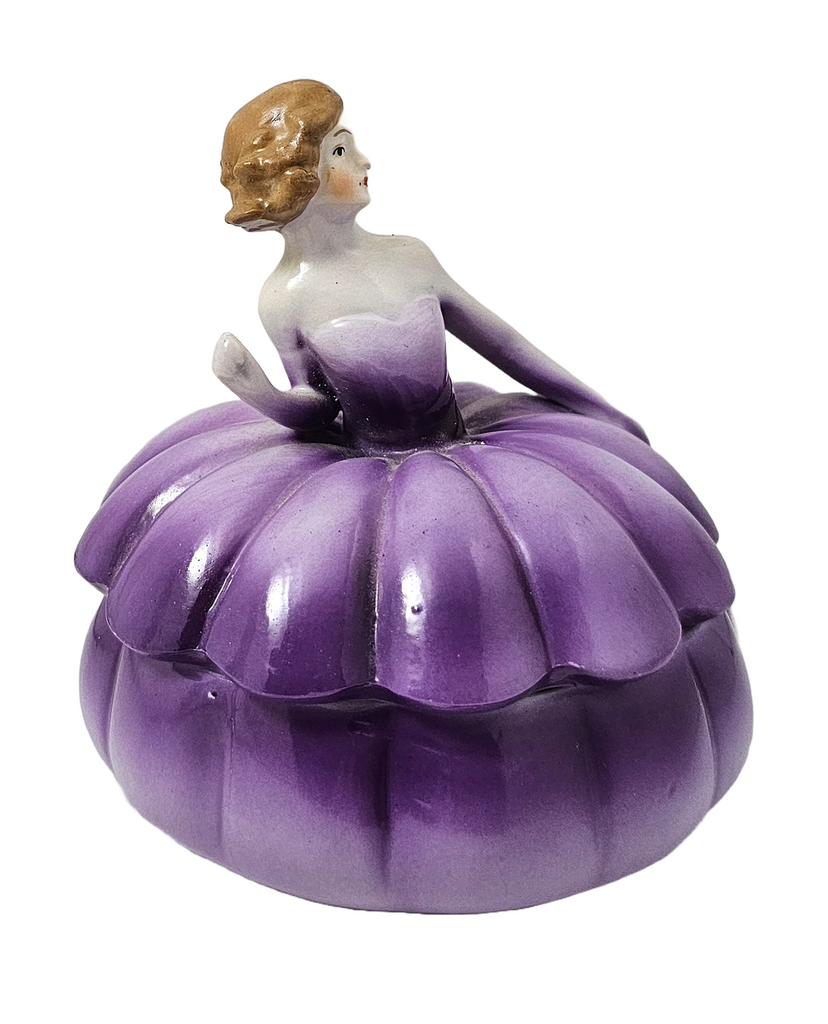 Art Deco German Porcelain Half Doll Madame Pompadour Powder Box