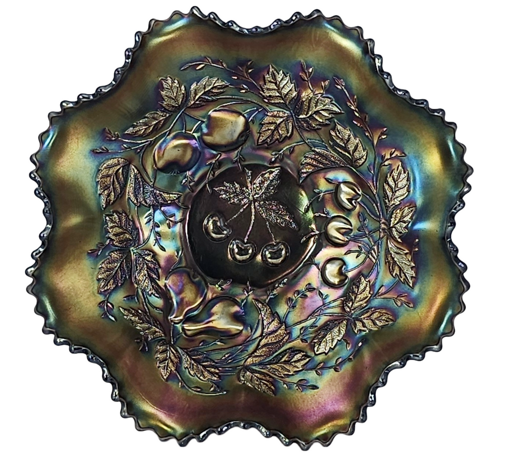 Northwood Three Fruits Amethyst Carnival Glass Bowl