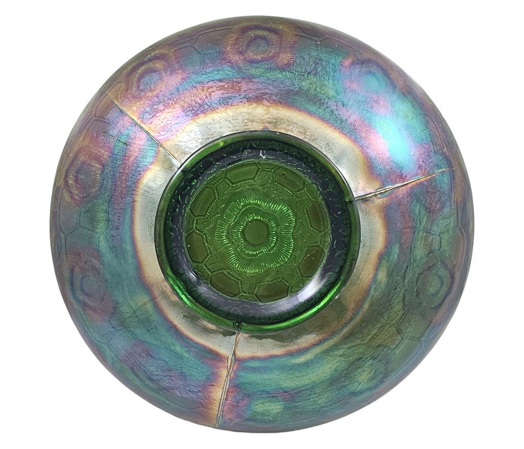 Antique Fenton Green Captive Rose Carnival Glass Round Bowl