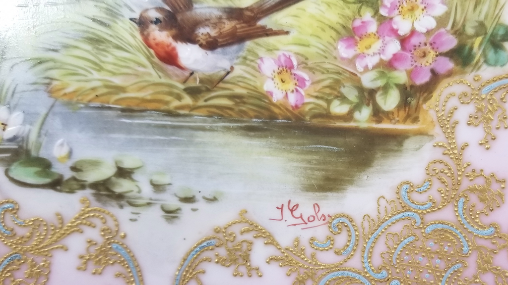 Limoges Coiffe Blakeman French Porcelain Robin Birds Landscape Plate Artist Gols