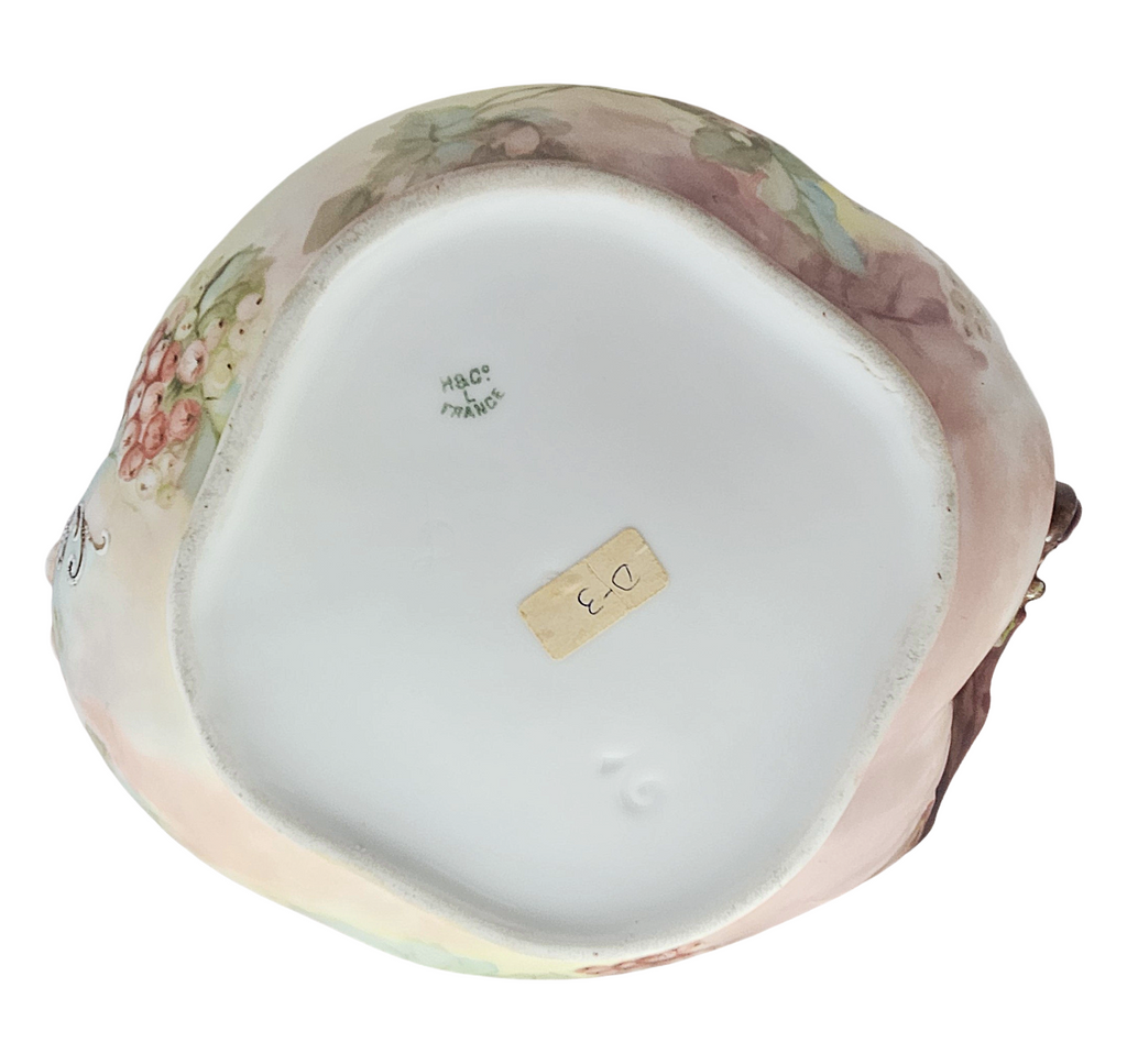 LIMOGES Porcelain Bowl Hand Painted Red Currants Branch Handle