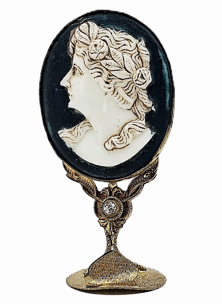 Antique Czech Jeweled Ormolu Cameo Carved Place Holder Set