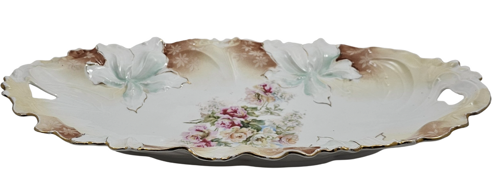 RS Prussia German Porcelain Double Handle Tray Carnation Mold 28