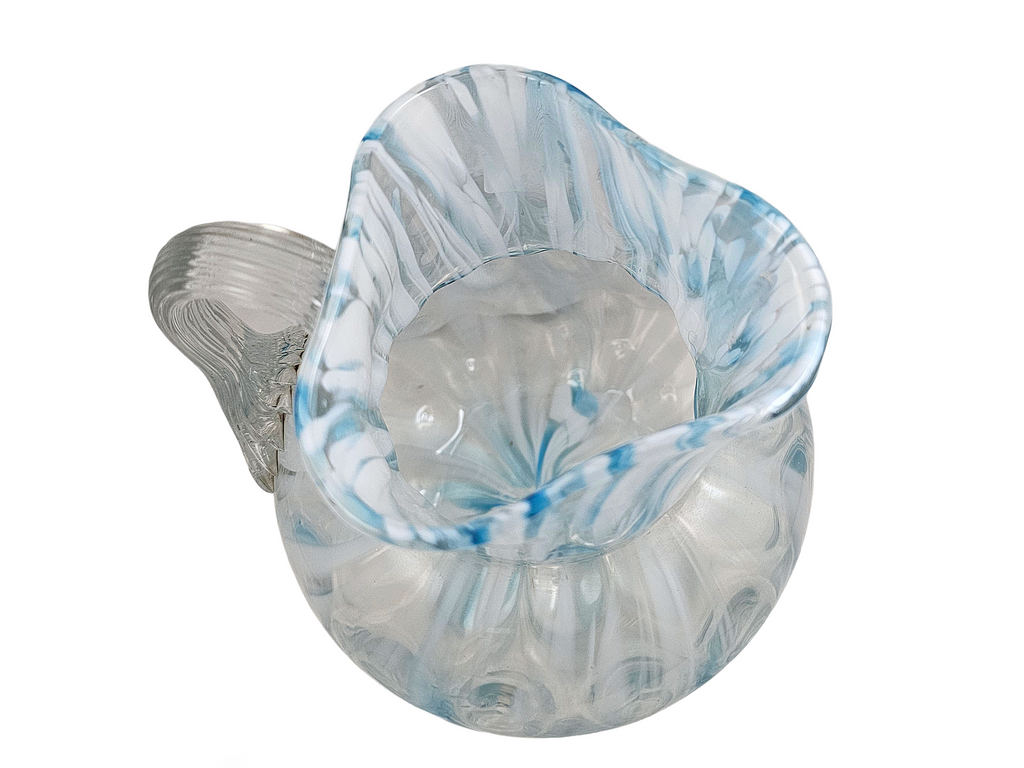 Phoenix Spot Optic Spatter Glass Four Piece Water Set Pitcher Tumblers Opal Blue