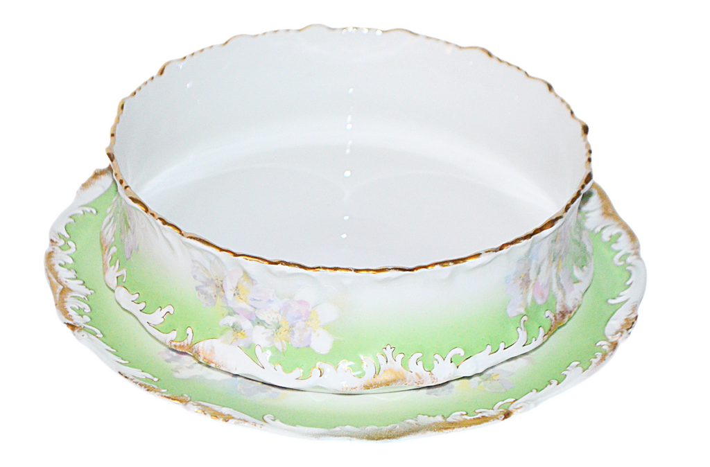 LIMOGES French Porcelain Center Serving Dish Pudding Bowl & Under Plate