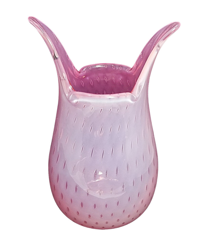 MCM Fratelli Toso Murano Opalescent Pink Bullicante Italian Art Glass Vase