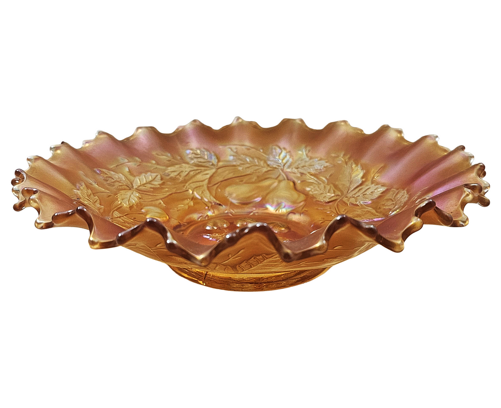 Northwood Marigold Three Fruits Carnival Glass Bowl Pie Crust Border