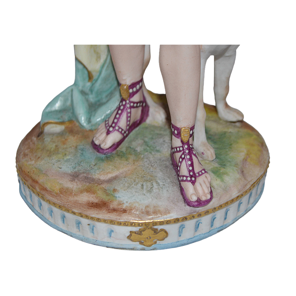 Old Paris French Bisque Sculpture Man and Dog Hand Painted Biscuit Porcelain 12" T Early Embossed Mark