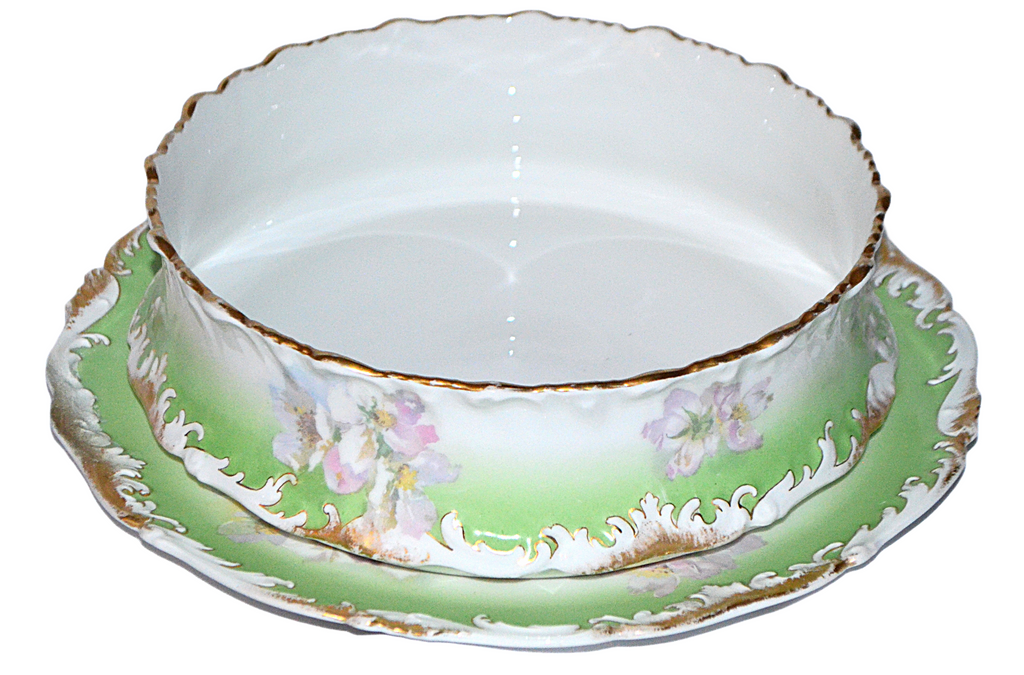 LIMOGES French Porcelain Center Serving Dish Pudding Bowl & Under Plate