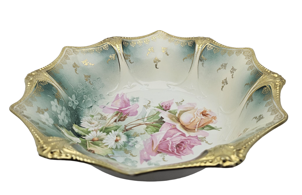 RS Prussia Bowl German Porcelain Mold 83 Gold with Roses
