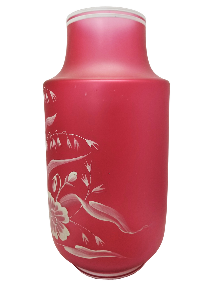 Monumental Antique Art Nouveau BOHEMIAN Cameo Cranberry Glass Vase