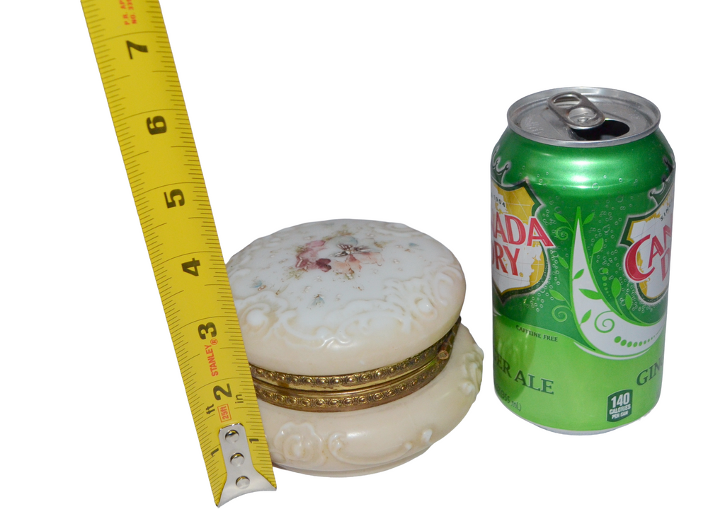 CF Monroe Wave Crest Art Glass Dresser Box Pansies & Scroll Vanity Jar