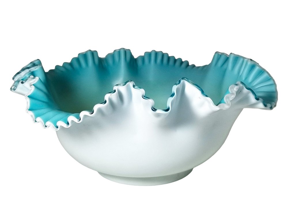 Victorian Cased Glass Bride's Basket Blue Green Satin Finish