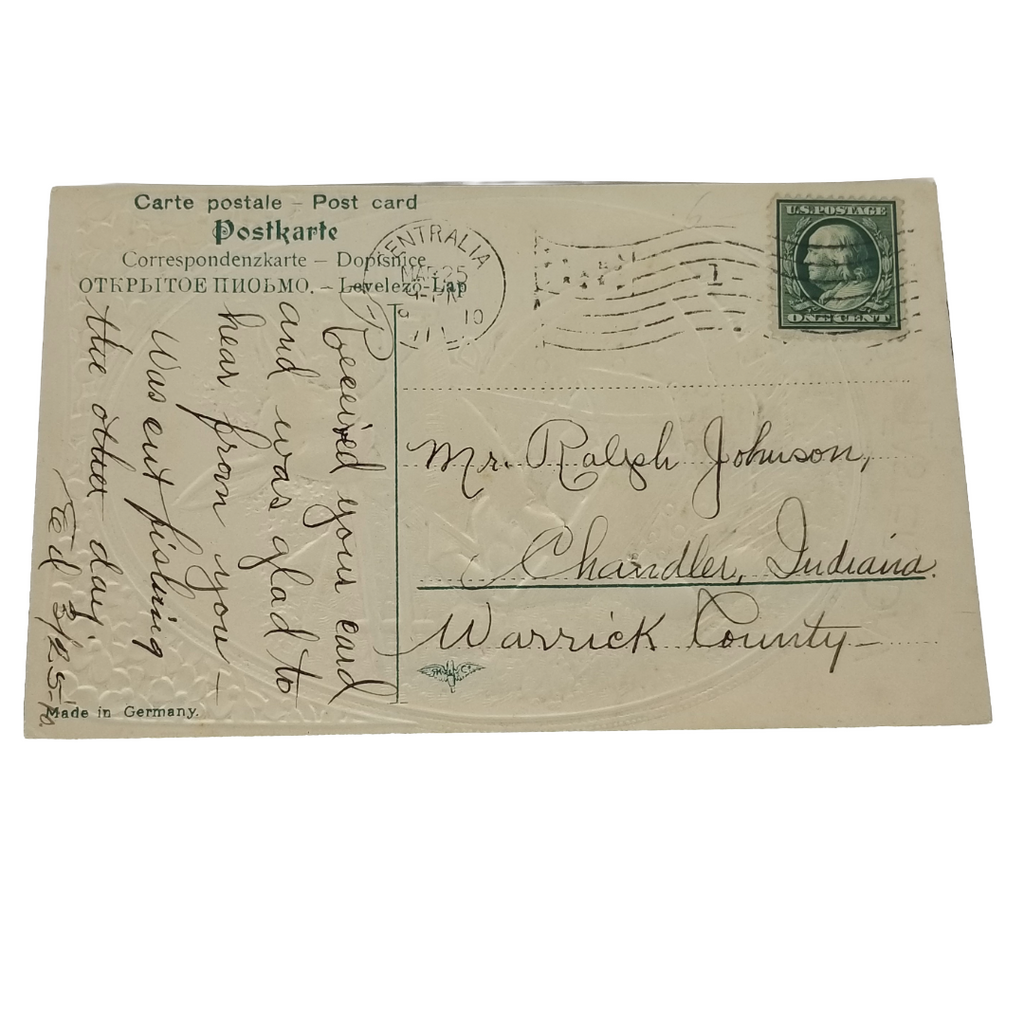 Easter Postcard Embossed Anthropomorphic Bunny Rabbit  w/ Basket of Eggs