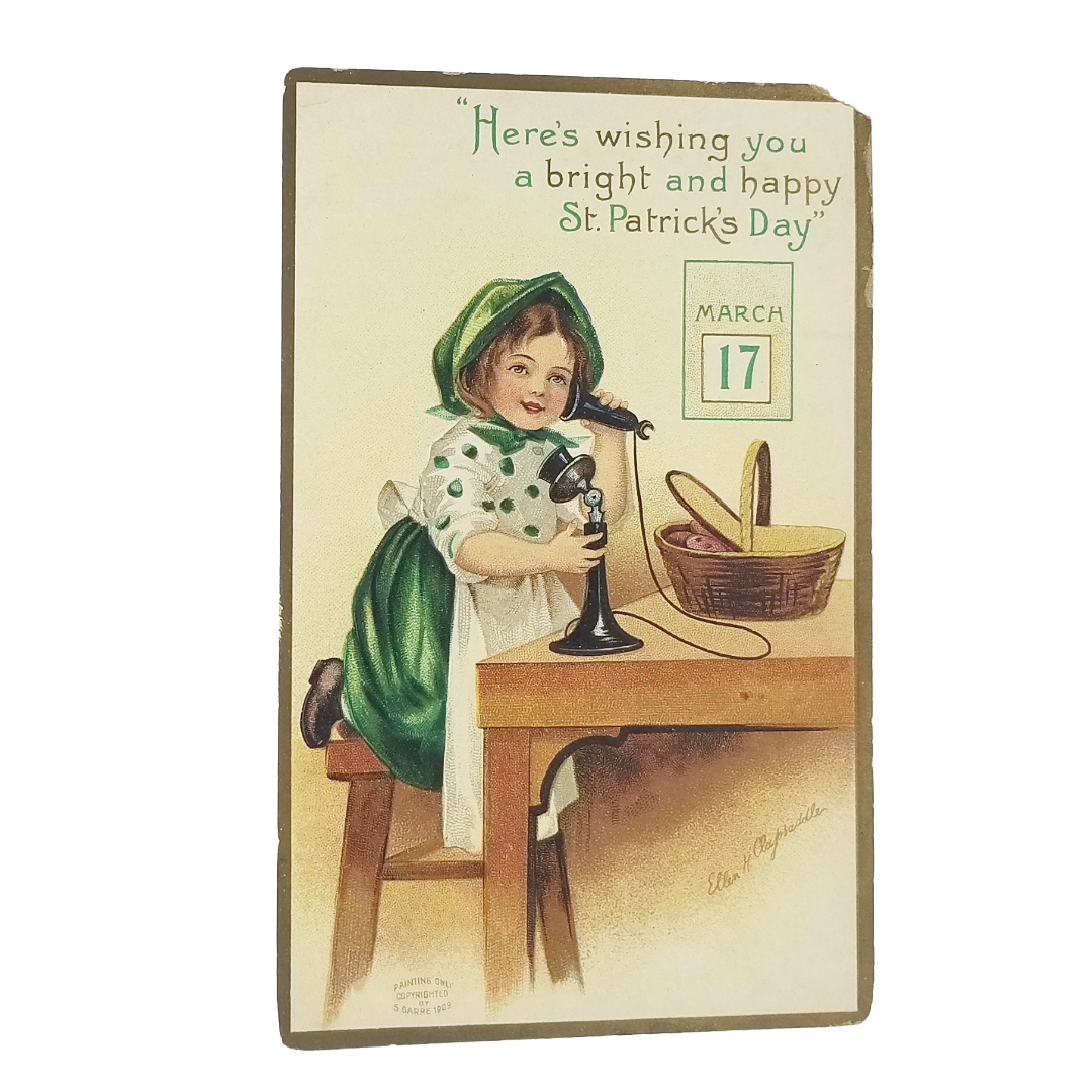 Vintage Saint Patrick's Day Postcard Clapsaddle Girl In Green Making Phone Call