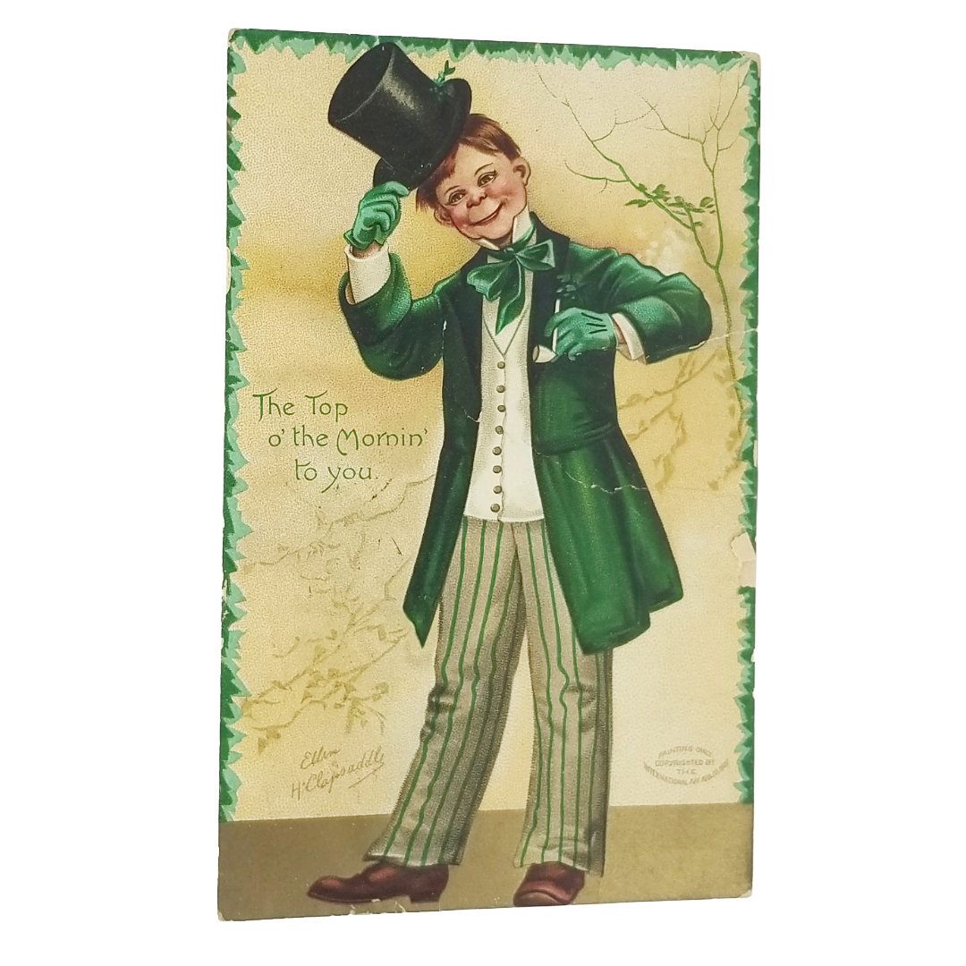 Vintage Saint Patrick's Day Postcard Clapsaddle Man In Green Tipping Hat