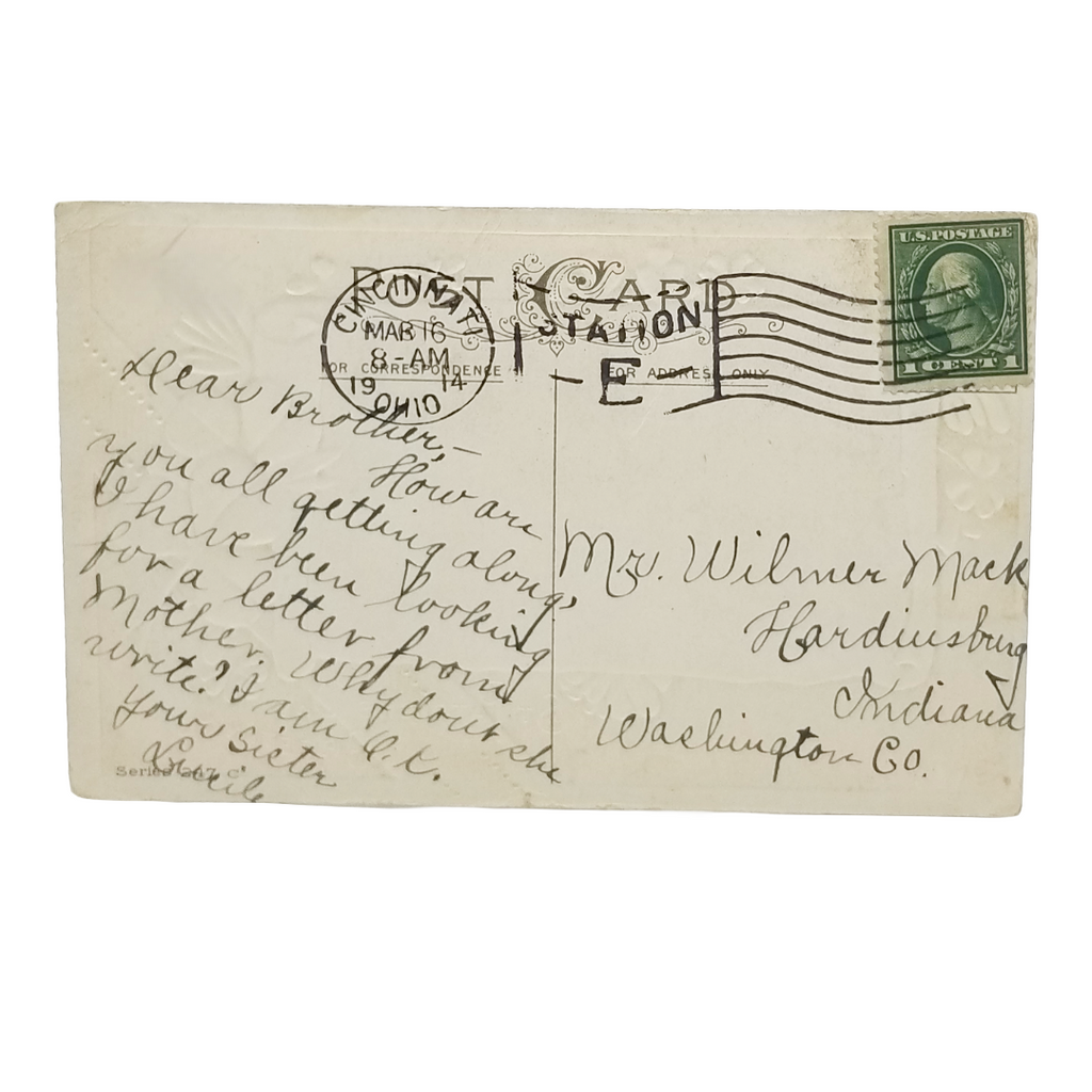 Vintage Saint Patrick's Day Postcard Dunluce Castle In Scroll w/Shamrock Gold Embossed