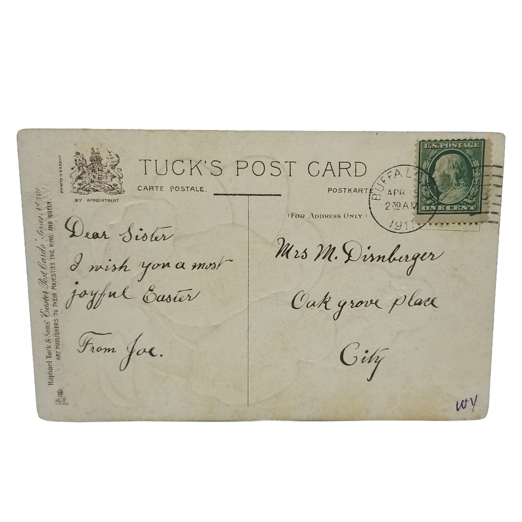 Easter Postcard Tuck Baby Chicks w/Colorful Eggs Basket Glitter Applied Silver Background