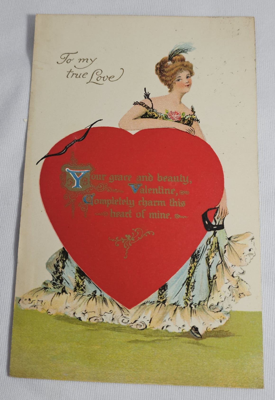 Vintage Valentine Postcard, Series 1255 Nister Publishing, Woman Behind Giant Heart, Antique Valentine's Post Card