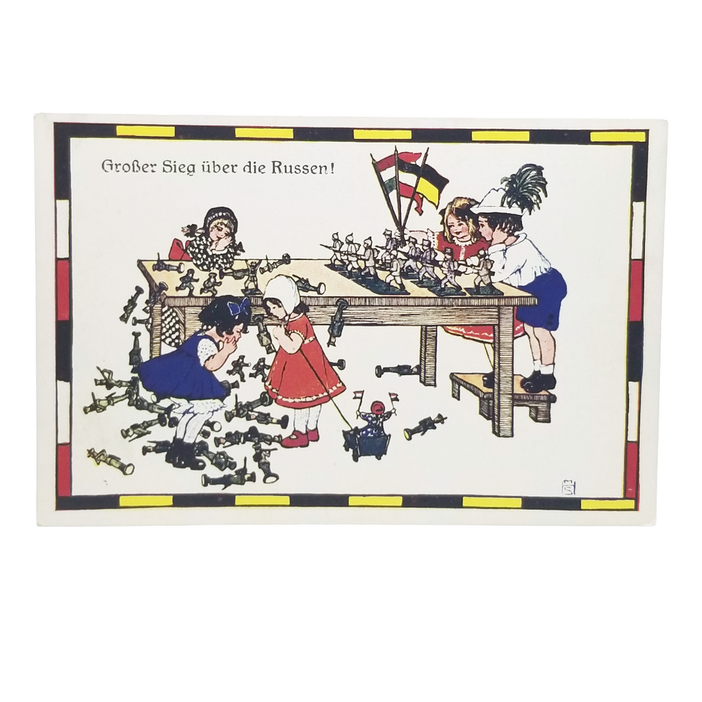 Vintage Artist Signed WWI Propaganda Marianne Hitschmann-Steinberger Children w/ Army Men Toys