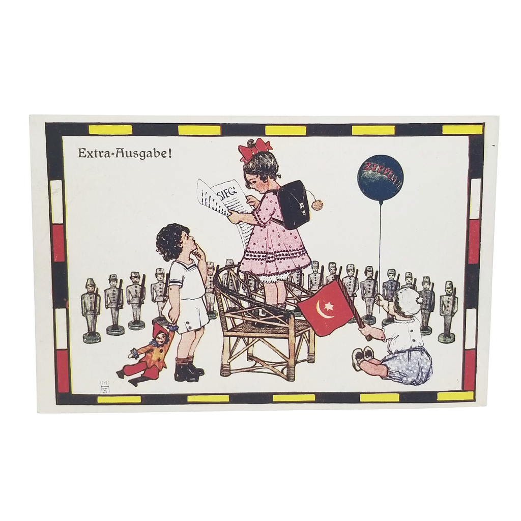 Vintage Artist Signed WWI Propaganda Marianne Steinberger Children Playing War Games