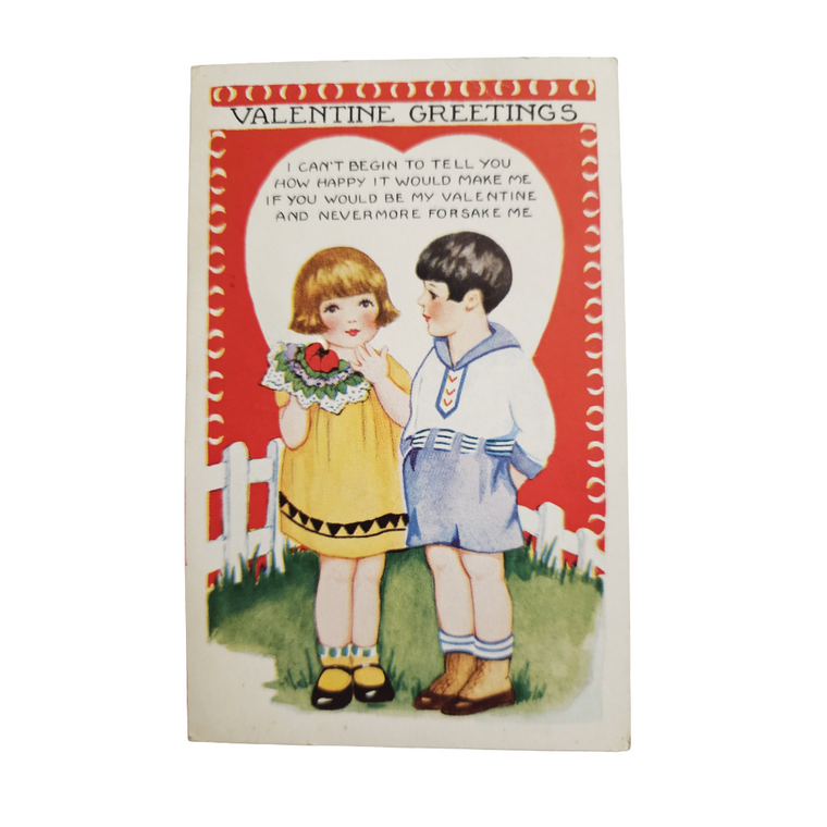 Valentine Postcard Whitney Two Children In Love Be My Valentine Red Background