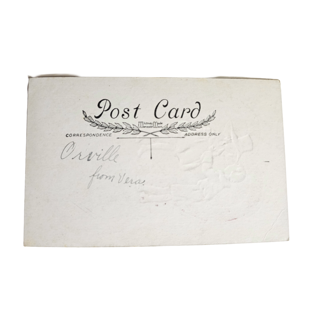 Valentine Postcard Whitney Pub Boy and Girl Green Hat in Red Heart Border