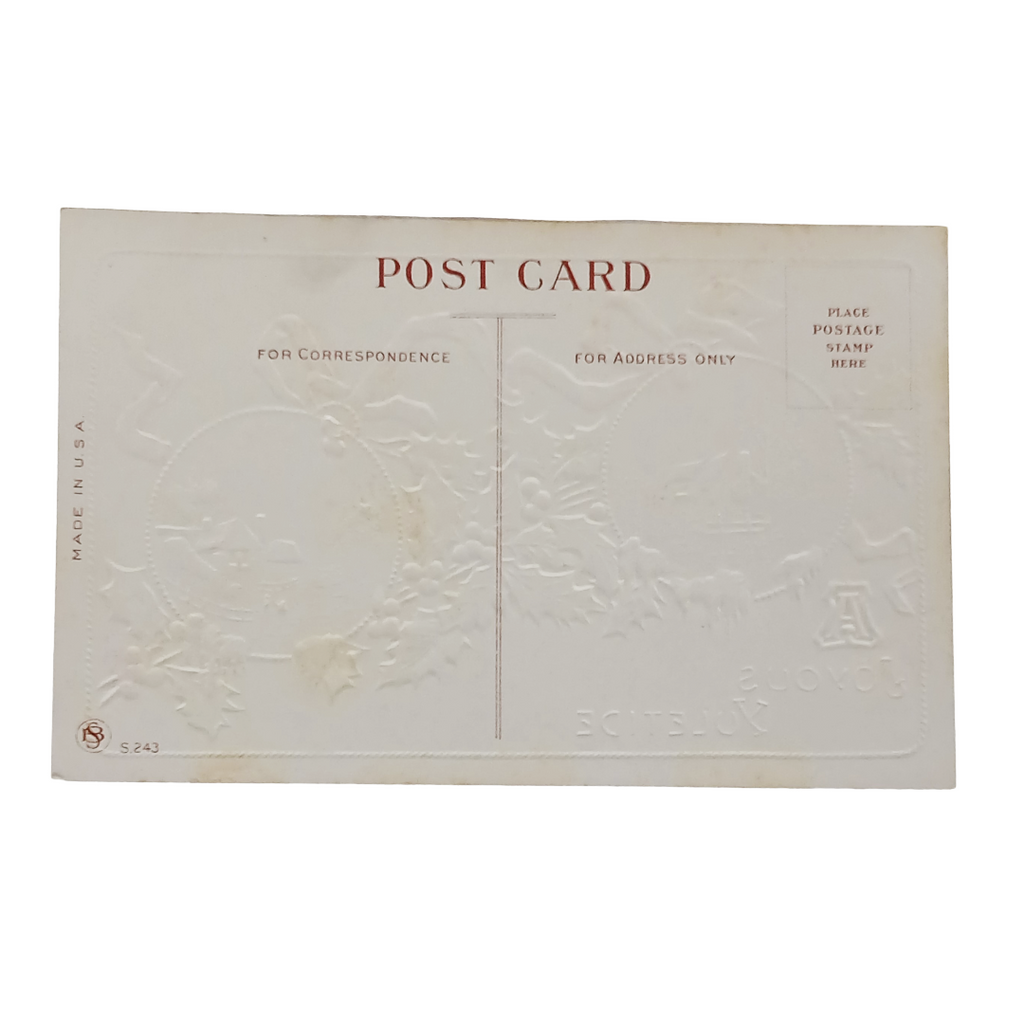 Christmas Postcard Snowy Landscape Ribbon Holly Series 5243