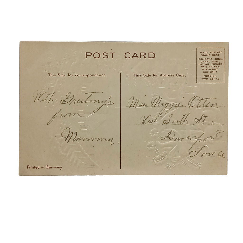 Antique Christmas Postcard, Angels on Pine Branch Singing Above Town