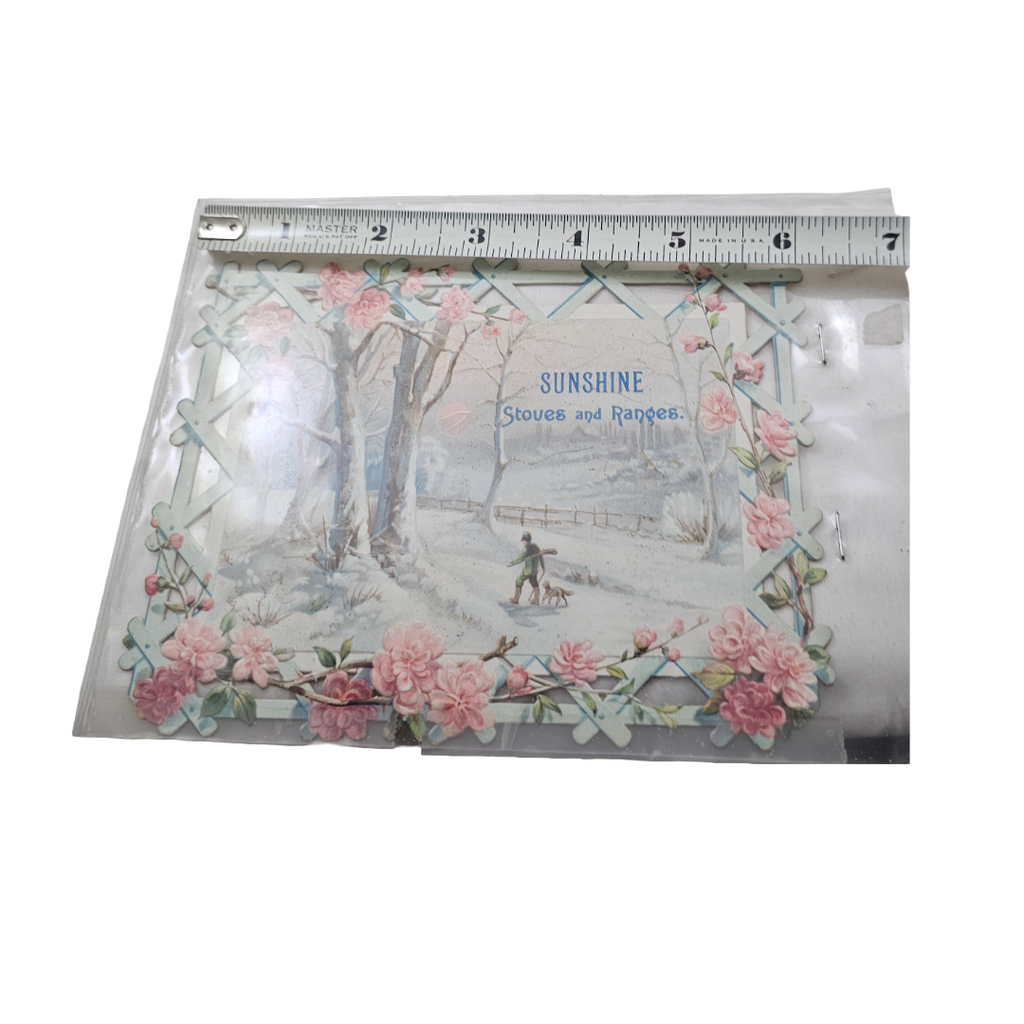 Antique 1800s Advertising Calendar Sunshine Stoves Winter Scene in Woods