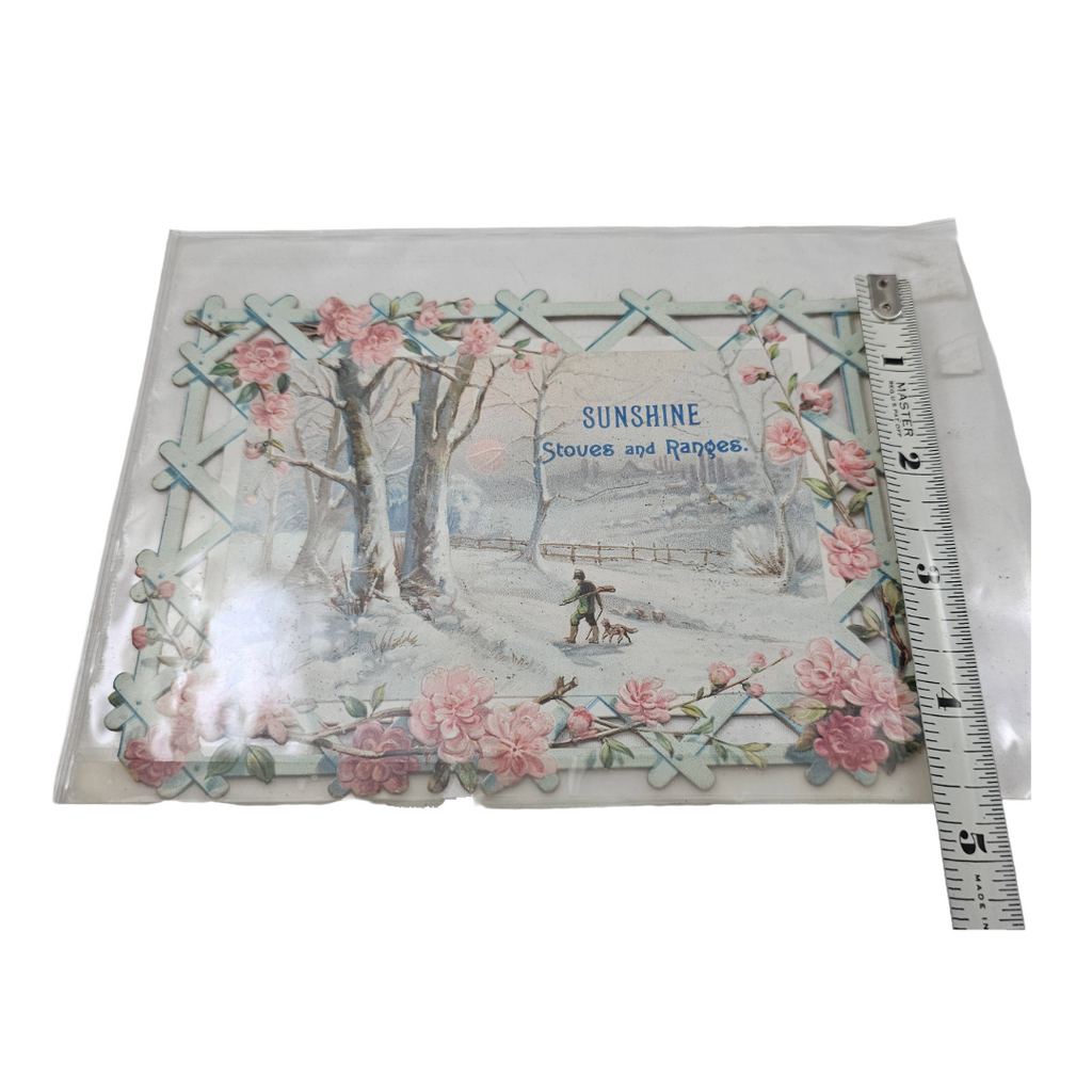 Antique 1800s Advertising Calendar Sunshine Stoves Winter Scene in Woods