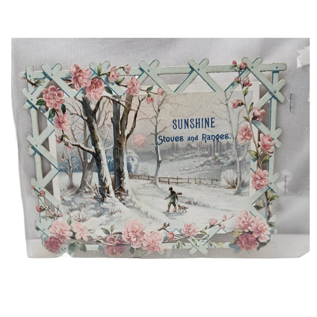 Antique 1800s Advertising Calendar Sunshine Stoves Winter Scene in Woods