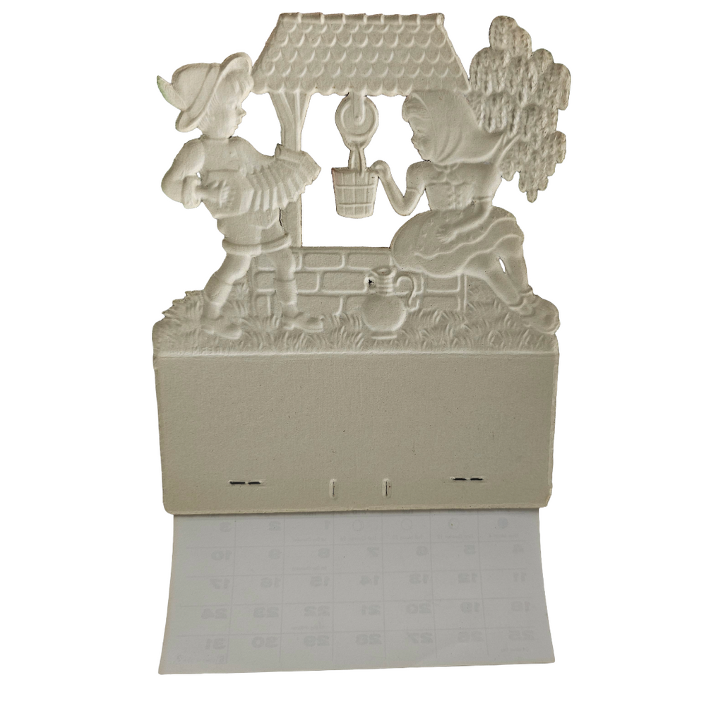 Vintage German Die Cut Heavy Embossed Calendar German Children Playing at Well