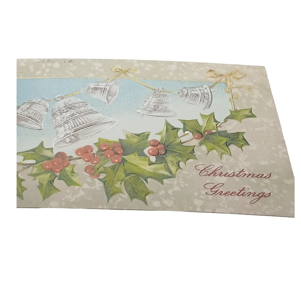 Christmas Postcard Silver Bells Holly Gold Ribbons Winsch Pub