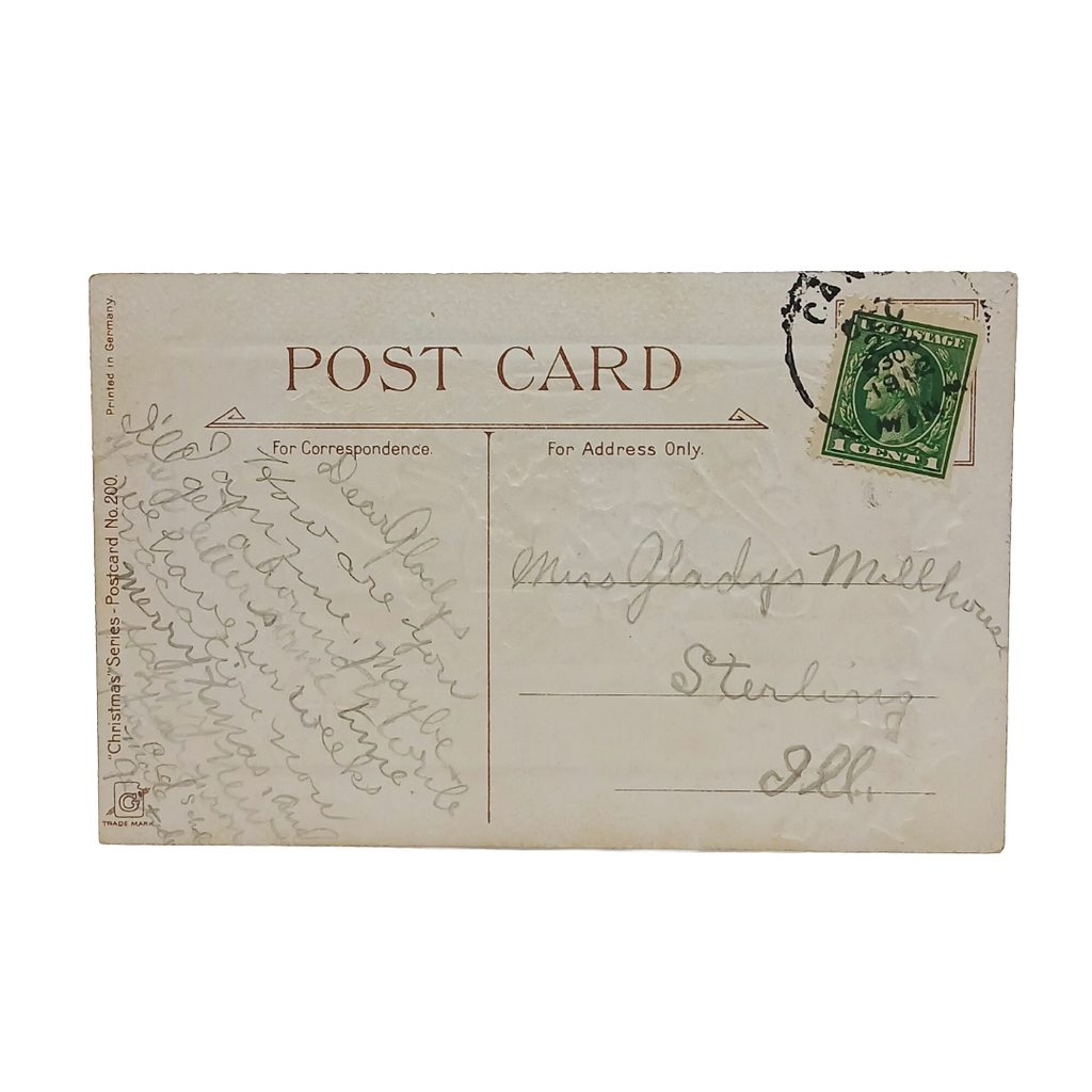 Frances Brundage Christmas Postcard: Girl with Gifts, Series 200