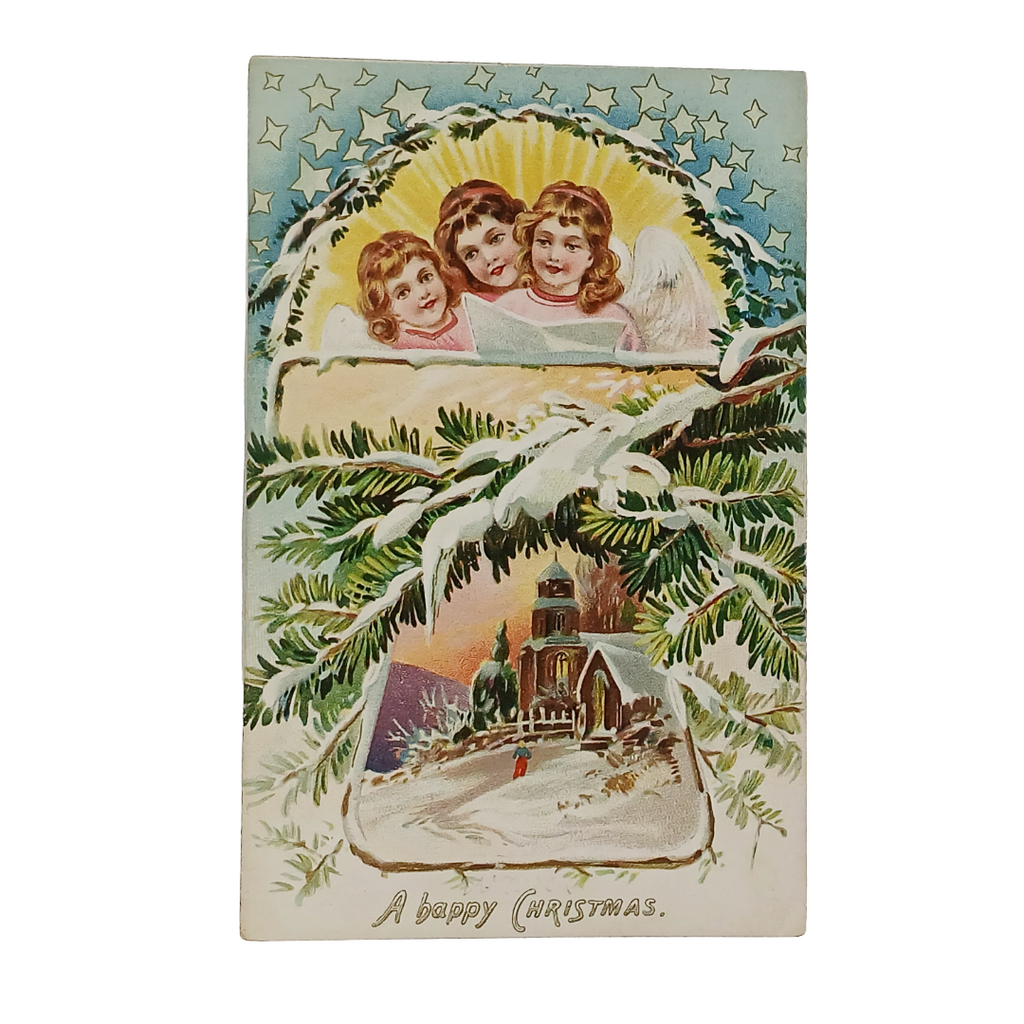 Vintage Raphael Tuck Christmas Postcard | Embossed Angels Choir & Snow Scene