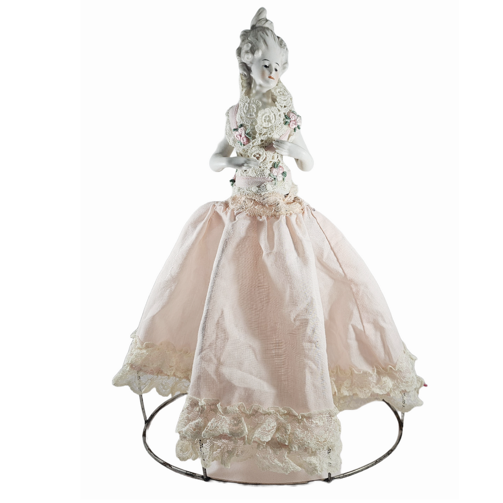 porcelain half doll, vintage lady on stand by Karl Schneider
