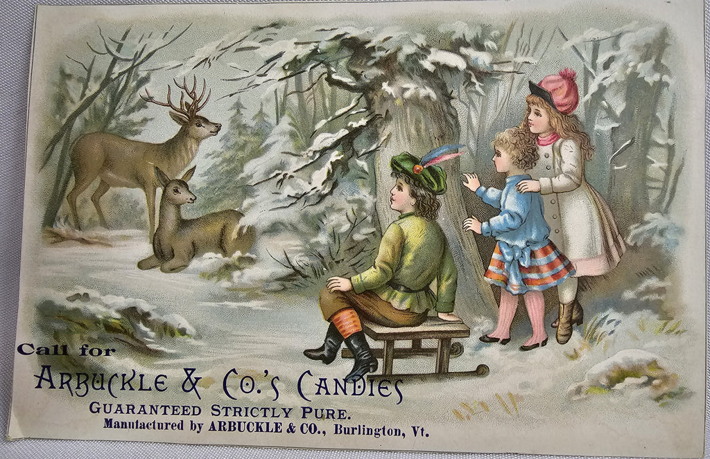 Advertising Trade Card Die Cut Arbuckle Candies Winter Children