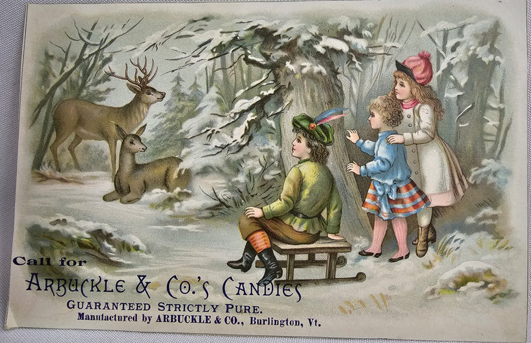 Advertising Trade Card Die Cut Arbuckle Candies Winter Children