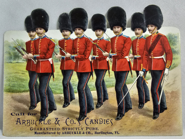 Advertising Trade Card Die Cut Arbuckle Candies Grenadier Guards